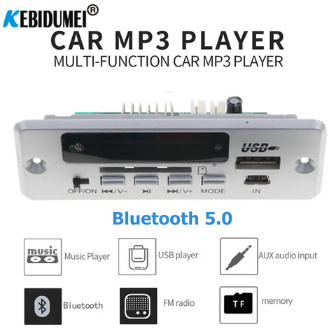 MP3-плеер с поддержкой Bluetooth 5,0, FM-радио, беспроводной аудиоприемник 5-12 В, адаптер для автомобильного динамика с поддержкой TF-карты, USB, 3,5 мм, AUX ► Фото 1/6