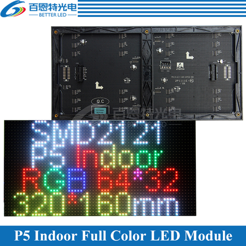 Модуль панели светодиодного экрана P5 комнатный 320*160 мм 64*32 пикселя 1/16 сканирование SMD2121 RGB полноцветный модуль панели светодиодного дисплея ... ► Фото 1/3