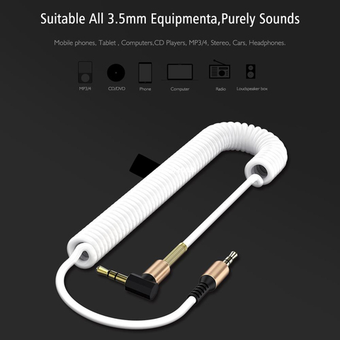 Аудиокабель 3,5 мм со штекером 3,5 и штекером Aux, пружинный кабель для наушников для автомобиля Xiaomi redmi 5 plus Oneplus LG Samsung Galaxy ► Фото 1/5