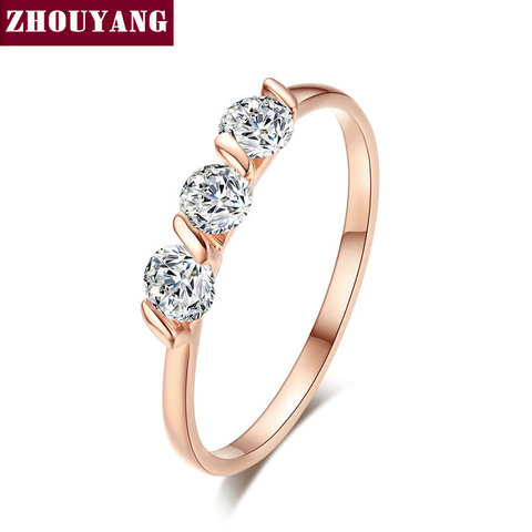Женское кольцо для помолвки ZHOUYAN, классическое простое кольцо с фианитом из розового золота с австрийскими кристаллами R067 ► Фото 1/6
