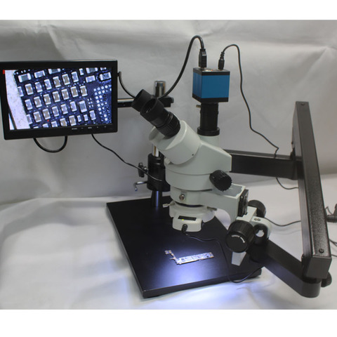 Тринокулярный шарнирный кронштейн 3,5x-90X, зажим с большим базовым зумом, стерео микроскоп с камерой 16 МП HDMI USB, 144 светодиодных источника света ► Фото 1/6