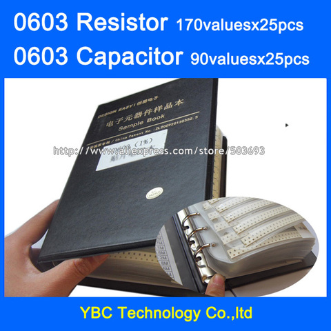 0603 SMD резистор 0R ~ 10 м 1% 170 valuesx25 шт. = 4250 шт. + конденсатор 90valuesx25 шт. = 2250 шт. 0,5 пФ ~ 2,2 мкФ книга для образцов ► Фото 1/6