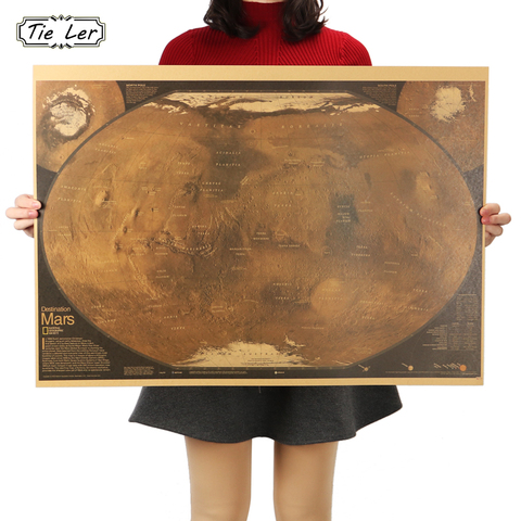 Плакат TIE LER с картой Марса, Ретро винтажный декор для гостиной, картина большого размера, Настенная Наклейка, постеры для домашнего искусств... ► Фото 1/6