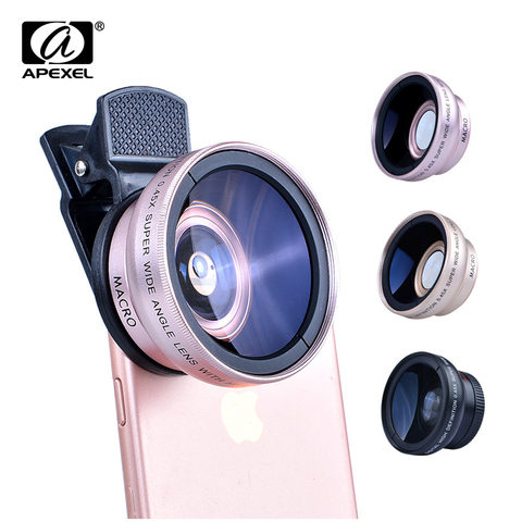 APEXEL 2in1 объектив 0.45X широкоугольный + 12.5X макрообъектив профессиональный HD объектив для камеры телефона для iPhone 8 7 6S Plus Xiaomi Samsung LG ► Фото 1/6