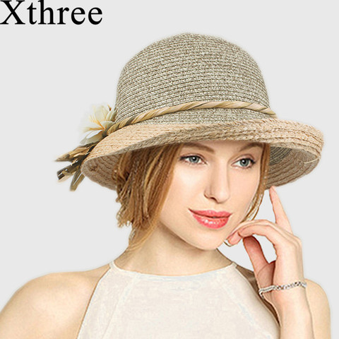 Xthree, хорошее качество, летняя шляпа для женщин, рафия, соломенная Кепка для девушек с большими полями, шляпа от солнца, шляпа для девочек, Пля... ► Фото 1/6