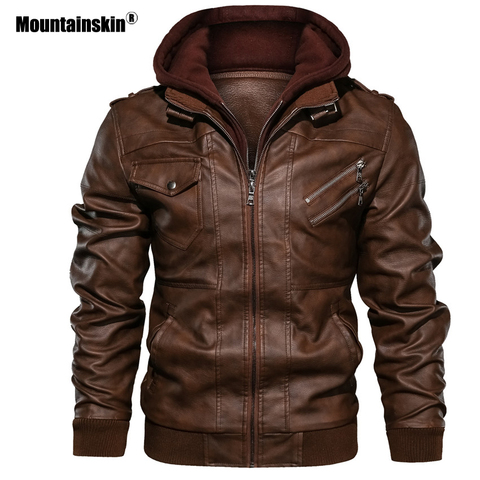 Мужская кожаная куртка Mountainskin, черная Повседневная байкерская куртка из искусственной кожи, европейский размер, осень 2022 ► Фото 1/6