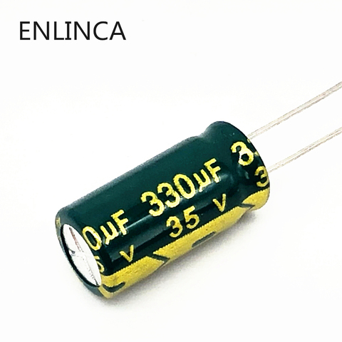 Алюминиевый электролитический конденсатор T26 35 в 330 мкФ Ф, Размер 8*16 мм, 12 шт./лот, 330UF35V 20% ► Фото 1/1