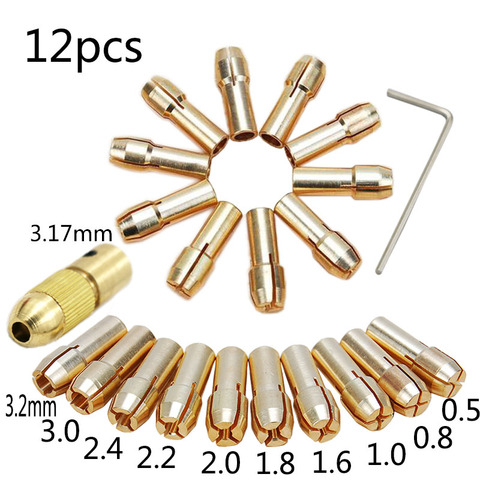 Набор сверл из латуни, 12 шт., 0,5-3,2 мм, зажим вала электродвигателя с гаечным ключом, аксессуары для электроинструмента ► Фото 1/1