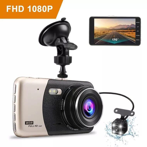 Автомобильная камера 4 дюйма с двойным объективом FHD 1080P, видеорегистратор с светодиодный камерой ночного видения и камерой заднего вида ► Фото 1/6