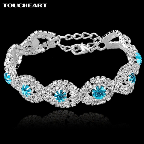 TOUCHEART роскошный свадебный браслет с кристаллами с камнями для женщин серебряные браслеты турецкий синий ювелирный браслет SBR140169 ► Фото 1/6
