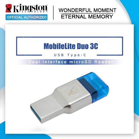 Kingston Micro SD кардридер USB3.1, высокоскоростной двойной интерфейс, поддержка компьютеров, интерфейсов Type-C, смартфонов, планшетов ► Фото 1/6