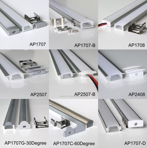 30 м (30 шт.) в партии, 1 м за штуку, алюминиевый профиль для светодиодных ламп, тонкий, с молочно-диффузным покрытием или линзой 30/60 градусов ► Фото 1/1
