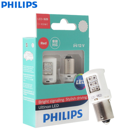 Philips Ultinon светодиодный S25 P21W BA15s 12В 11498ULRX2 красный цвет поворотные сигнальные лампы стоп-светильник противотуманные лампы (двойной пакет) ► Фото 1/6