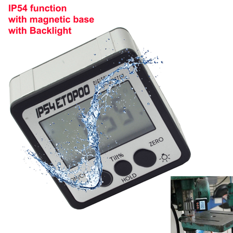 ETOPOO IP54 черный на магнитной основе цифровой транспортир конический манометр Инклинометр с подсветкой поддержка градусов наклон % коническая коробка ► Фото 1/6