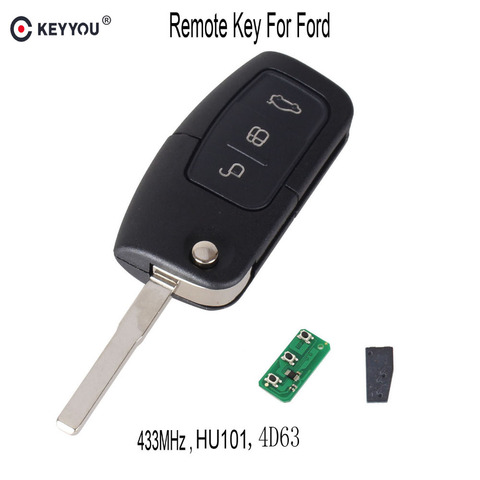 KEYYOU 433 МГц 4D63 чип 3 кнопки флип складной ключ дистанционного управления для Ford Focus Fiesta 2013 Fob чехол с HU101 Blade ► Фото 1/1