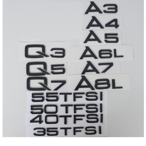 Глянцевый глянцевый черный задний багажник буквы эмблема Эмблема для Audi A3 A4 A5 A6 A7 A8 A4L A6L A8L Q3 Q5 Q7 35 40 45 50 55 TFSI ► Фото 1/6