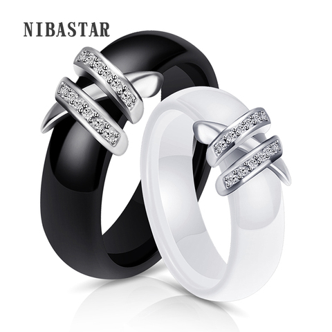 Женское керамическое кольцо Ziron, черно-белое Двухрядное кольцо с кристаллами, 6 мм ► Фото 1/6
