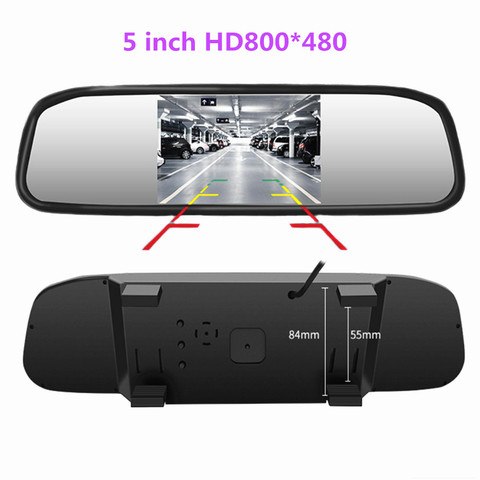 Автомобильный монитор с 5-дюймовым TFT ЖК-экраном HD800 * 480, зеркало заднего вида, парковочный монитор с 2 видеовходом, камера заднего вида на выбор ► Фото 1/6