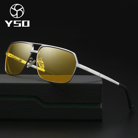 Очки ночного видения YSO для мужчин и женщин, поляризационные желтые квадратные очки ночного видения из алюминиево-магниевого сплава для вож... ► Фото 1/6