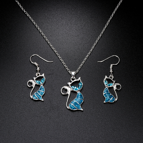 Ожерелье с голубым опалом и подвеской в виде кошки, 1 шт. ► Фото 1/6