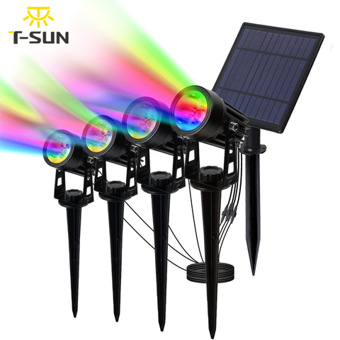 T-SUNRISE светодиодный садовый светильник на солнечной батарее IP65 водонепроницаемая RGB Солнечная лампа, наружный Солнечный прожектор для украш... ► Фото 1/6
