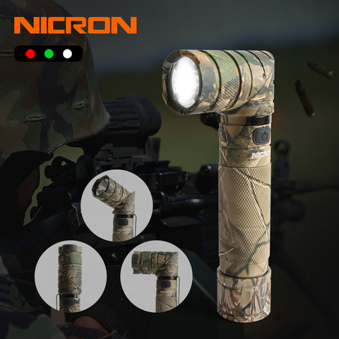 NICRON 3-цветный светильник 90 градусов Камуфляжный перезаряжаемый скрученный светильник с 360 вращающийся зажим 18650 Водонепроницаемый 1200LM свет... ► Фото 1/6