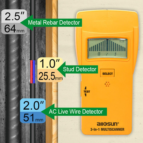 All-sun TS79 Stud/Metal/детектор переменного тока 3 в 1 мультисканер детектор домашний тестер Датчик напряжения металла поиск скрытых металлических о... ► Фото 1/6