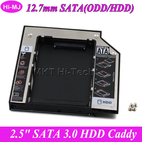 Универсальный SATA 3,0 2-й HDD Caddy 12,7 мм для 2,5-дюймового SSD чехол Корпус жесткого диска для ноутбука CD/DVD-ROM Оптический отсек ► Фото 1/6