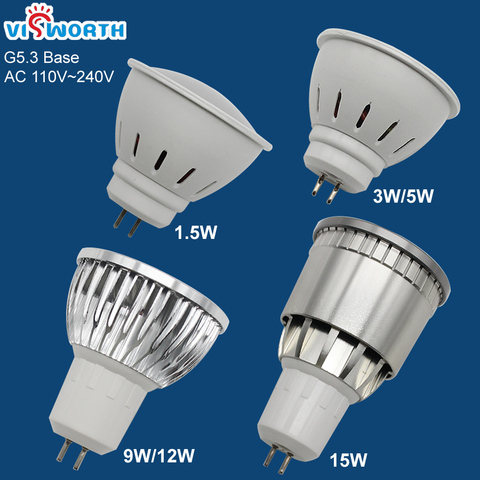 Светодиодная лампа G5.3, 1,5 Вт, 3 Вт, 5 Вт, s SMD2835, 9 Вт, 12 Вт, 15 Вт, MR16, светильник ПА для чашки, алюминиевый корпус, Cob, Ac 110 В, 220 В, arm, холодный белый ► Фото 1/5