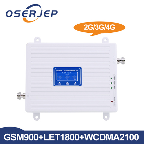 Трехдиапазонный усилитель сигнала Oserjep 2G 3G 4G GSM 900/DCS LTE 1800/WCDMA UMTS 2100 МГц, ретранслятор сигнала мобильного телефона, усилитель ► Фото 1/6