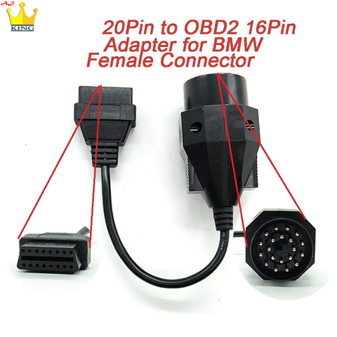 Адаптер OBD для BMW 20pin к OBD2 16-контактный гнездовой разъем e36 e39 X5 Z3 obd2 кабель для BMW 20-контактный разъем Быстрая доставка ► Фото 1/6