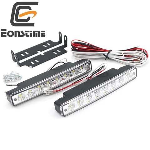 Eonstime белые универсальные отражатели 2 шт мощностью 12V для автомобилей, 8 LED огней, DRL вождения освещают днем, LED Light Head Lamp Super + выключает световы... ► Фото 1/6