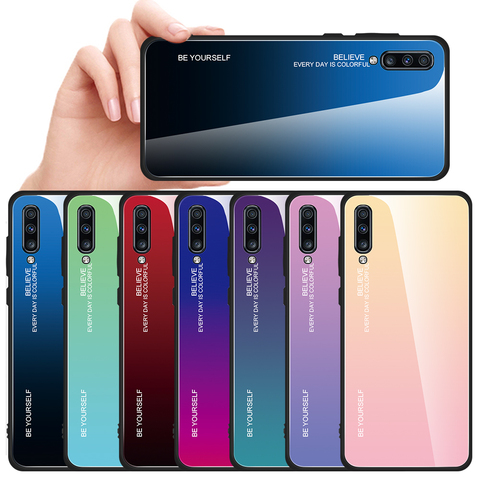 Градиентный чехол для Samsung Galaxy A70 A50 A30 A10 A20 A40 A60 A 50 60 70 30 S, тонкий глянцевый Жесткий силиконовый чехол из закаленного стекла ► Фото 1/6