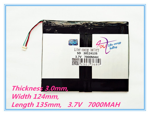 Полимерный литий-ионный аккумулятор с 4 потоками, 30124135 3,7 В 7000 мАч с разъемом для CH, батареи для планшетного ПК, отличное качество lar ► Фото 1/1