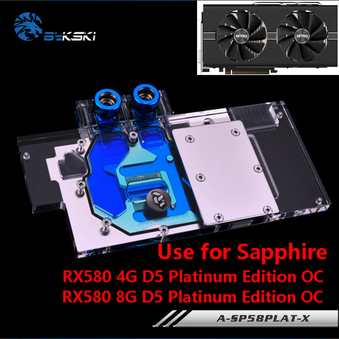 Блок видеокарты BYKSKI с полным покрытием для Sapphire Nitro + Radeon RX 580 / 590 8GD5 8 ГБ GDDR5 (11265-01-20G), медный радиатор ► Фото 1/5