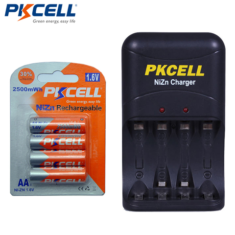 4 шт. PKCELL 1,6 V AA NiZn аккумуляторная батарея 2500mWh + Nizn AA/AAA зарядное устройство EU Plug ► Фото 1/1