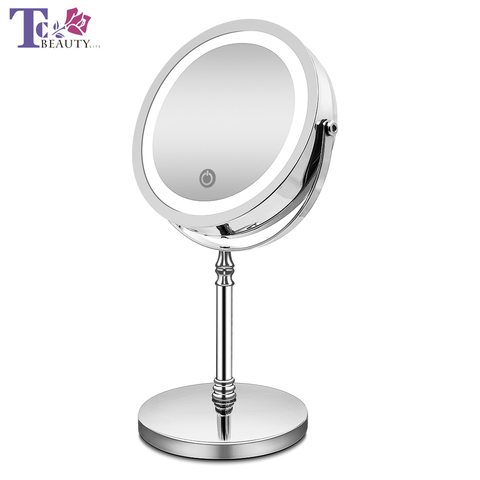Зеркало для макияжа с подсветкой, двухстороннее косметическое зеркало с 10-кратным увеличением, USB зарядка, сенсорное затемнение, зеркала дл... ► Фото 1/6