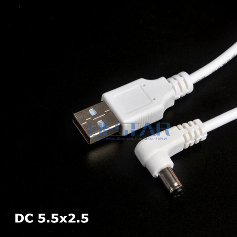 Белый угловой силовой кабель постоянного тока, разъем USB к разъему постоянного тока 5,5*2,5 5,5*2,5 мм 5,5 мм x 2,5 мм 5,5x2,5 мм, прямоугольный L-образный зарядный кабель 1 м ► Фото 1/4