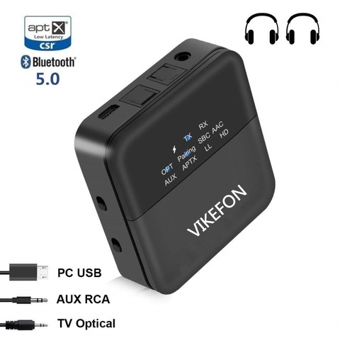 Bluetooth 5,0 аудио передатчик приемник и авто на адаптер для ТВ/автомобиля SPDIF/3,5 мм и экран дисплея aptX HD, aptX LL, низкая задержка ► Фото 1/1