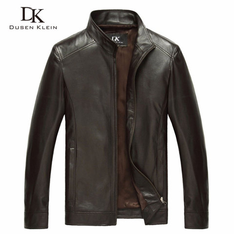 Мужская кожаная куртка Dusen Klein, черная/коричневая приталенная куртка из натуральной овчины, модель 14B0109 на весну ► Фото 1/6