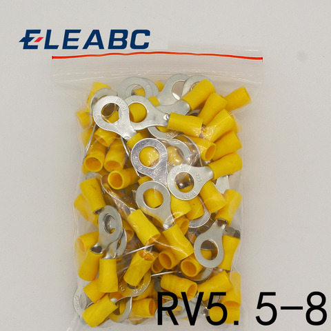 RV5.5-8 желтый кольцо изолированный клеммный наконечник 4-6mm2 кабель для соединения проводов обжимная Клемма 50 шт./упак. RV5-8 RV ► Фото 1/2
