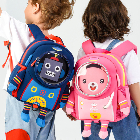 3D космический робот-мишка, школьные сумки для детей, школьный рюкзак для мальчиков, дизайнерский водонепроницаемый детский школьный рюкзак... ► Фото 1/6