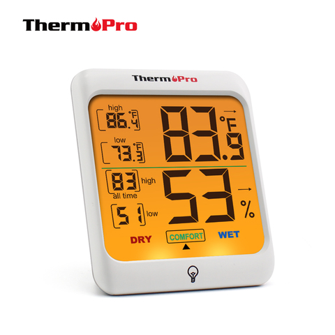 Цифровая метеостанция ThermoPro TP53, термометр-гигрометр для измерения влажности и температуры в помещении с сенсорным экраном и подсветкой ► Фото 1/6