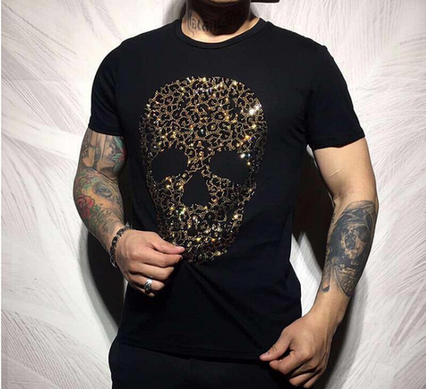 Мужская футболка с круглым вырезом, летняя хлопковая футболка с короткими рукавами и алмазным камнем, 2022 ► Фото 1/5