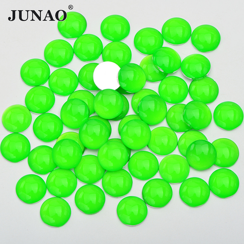 JUNAO 4 мм 12 мм Неоновый зеленый цвет Flatback украшение стразы аппликация круглые наклейки для дизайна ногтей хрустальные наклейки 