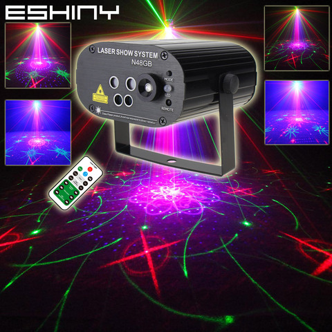 ESHINY RGB лазерный проектор с 5 линзами, 128 моделей, вечерние дистанционные проекторы, сценический эффект, светильник, синий светодиод, дискотек... ► Фото 1/6
