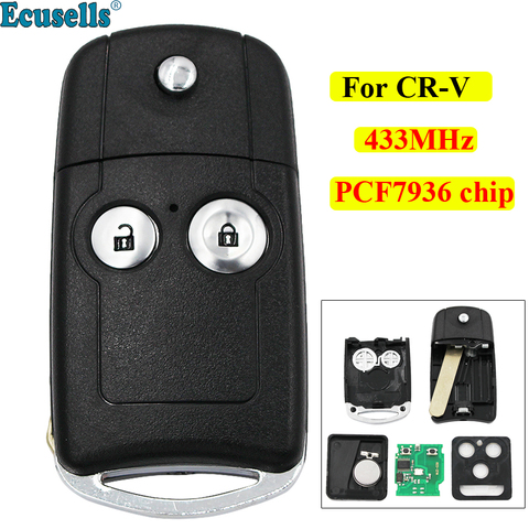 2-кнопочный складной дистанционный ключ-брелок 433 МГц с чипом ID46 PCF7936 для Honda CR-V Jazz HON66, необработанное лезвие ► Фото 1/6
