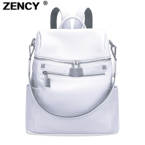 Женский рюкзак ZENCY, дизайнерский рюкзак из 100% натуральной воловьей кожи, белый, серебристый, серый, для девушек и женщин ► Фото 1/6