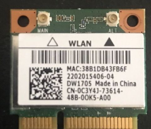 Карта для Dell беспроводной DW1705 WLAN Wi-Fi 802,11 b/g/n + Bluetooth 4,0 половинная высота Mini-PCIe ► Фото 1/1