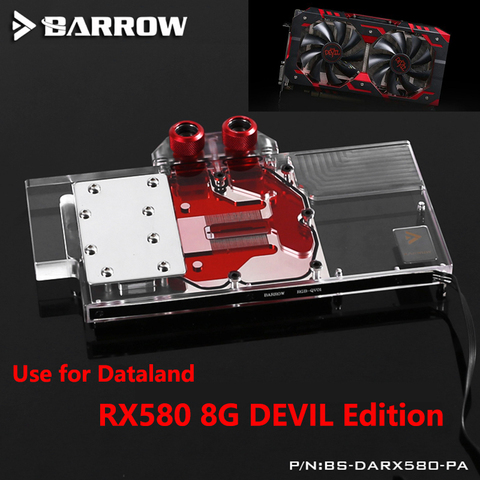 Полностью закрывающий блок графической карты BARROW для PowerColor Radeon RX 580, Красный Дьявол, 8 Гб GPU, медная фотография с RGB до AURA ► Фото 1/5